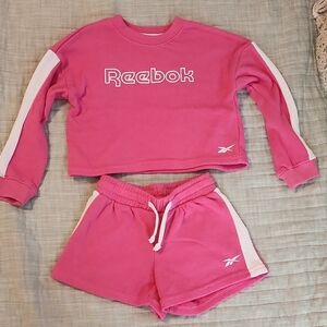 Girls Reebok Hot Pink & White Crop Sweatshirt with Matching Shorts